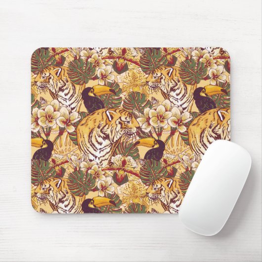 Tropisches Blumenmuster mit Tiger Mousepad (Mit Mouse)