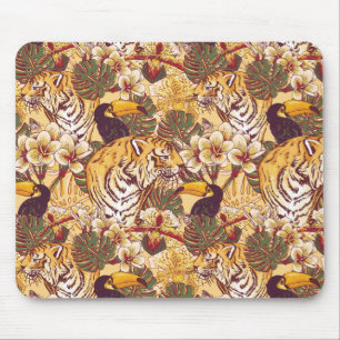 Tropisches Blumenmuster mit Tiger Mousepad