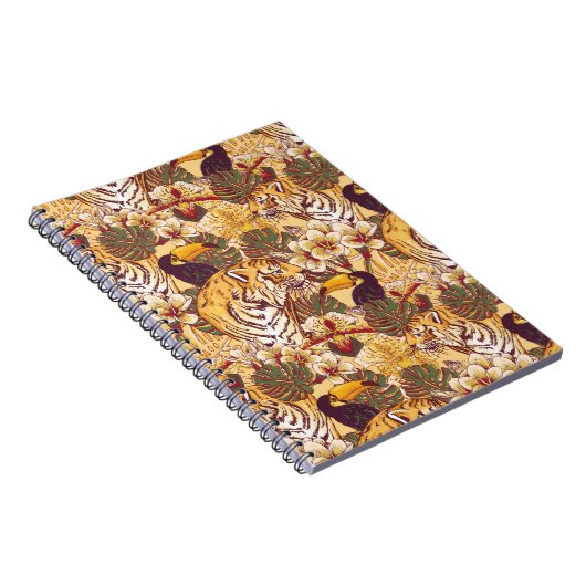 Tropisches Blumenmuster mit Tiger Notizblock (Rechte Seite)