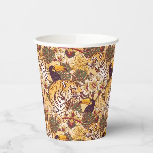 Tropisches Blumenmuster mit Tiger Pappbecher (Links)