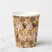 Tropisches Blumenmuster mit Tiger Pappbecher (Rechts)