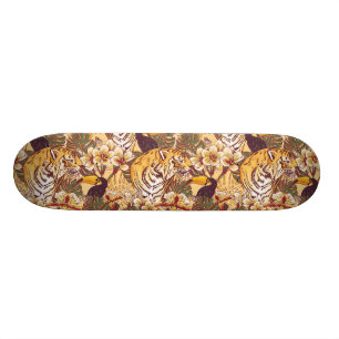 Tropisches Blumenmuster mit Tiger Skateboard