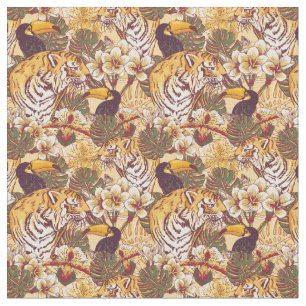Tropisches Blumenmuster mit Tiger Stoff