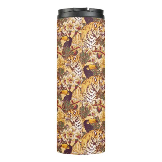 Tropisches Blumenmuster mit Tiger Thermosbecher (Rückseite)