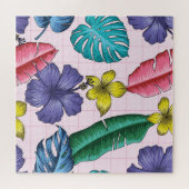 Tropisches Blumenmuster: Muster nahtloser Blätter Puzzle (Horizontal)