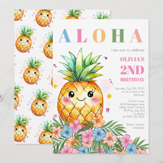 Tropisches Blumiges Ananas-Aloha 2. Geburtstagsfei Einladung