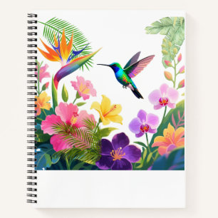 Tropisches Blüten-Wasserfarben-Design mit Kolibris Notizblock
