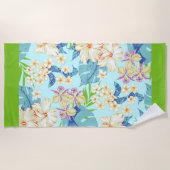 Tropisches Blütenhandtuch mit dunkelgrünem Grenzha Strandtuch (Vorderseite)