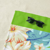 Tropisches Blütenhandtuch mit dunkelgrünem Grenzha Strandtuch (Beispiel)