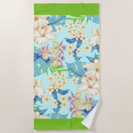 Tropisches Blütenhandtuch mit dunkelgrünem Grenzha Strandtuch