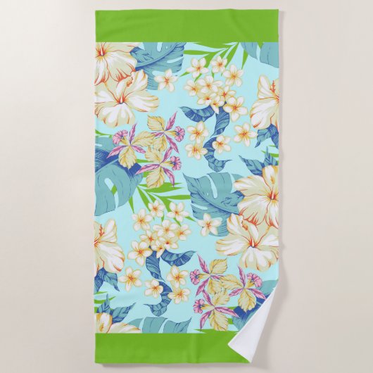 Tropisches Blütenhandtuch mit dunkelgrünem Grenzha Strandtuch (Vorderseite)