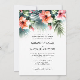 Tropisches Blütenrosa und orangefarbene feierliche Einladung