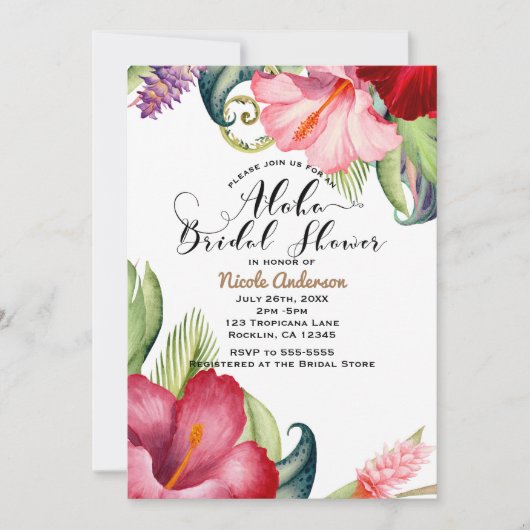 Tropisches botanisches Aloha-Brautparty Einladung (Vorderseite)