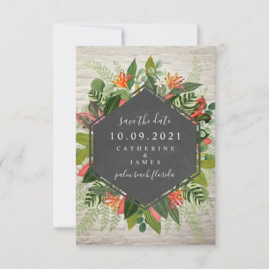Tropisches botanisches Backstein-Save-the-Date Save The Date (Vorderseite)