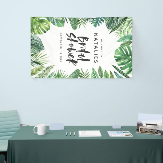 Tropisches botanisches Blattskript-Brautparty Banner (Messeveranstaltung)