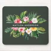 Tropisches botanisches Blumengrün, modernes Blattw Mousepad (Vorne)