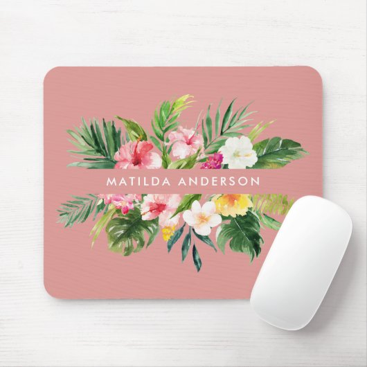 Tropisches botanisches Blumenrosa modernes Blattwe Mousepad (Mit Mouse)