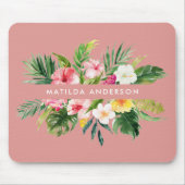 Tropisches botanisches Blumenrosa modernes Blattwe Mousepad (Vorne)