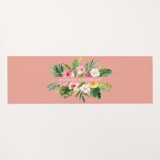 Tropisches botanisches Blumenrosa modernes Blattwe Yogamatte (Rückseite (Horizontal))
