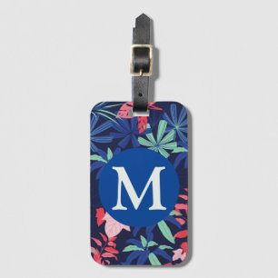 Tropisches Botanisches Dunkelblau Monogramm Gepäckanhänger