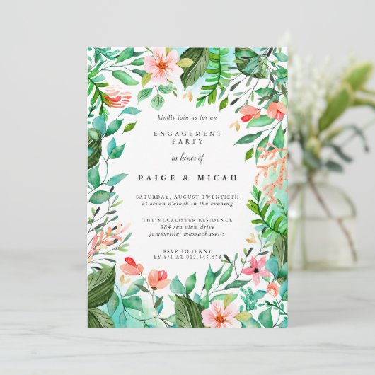 Tropisches botanisches Engagement Einladung (Stehend Vorderseite)