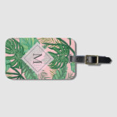 Tropisches Botanisches Farbrosa Art Monogramm Gepäckanhänger (Vorderseite (Horizontal))