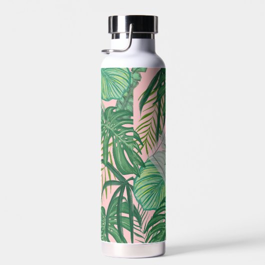 Tropisches Botanisches Farbrosa Art Monogramm Trinkflasche (Rechts)