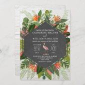 Tropisches Botanisches Flamingo Chalkboard Hochzei Einladung (Vorne/Hinten)