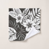 Tropisches botanisches Schwarz und Weiß Badhandtuch Set (Waschlappen)