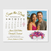 Tropisches Bouquet Kalender & Foto Save the Date Magneteinladung (Vorderseite)