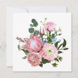 Tropisches Bouquet mit rosa Blume. Einladung