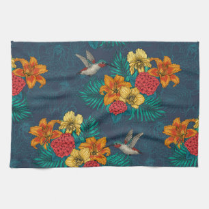 Tropisches Bouquet und Kolibris Geschirrtuch