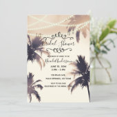 Tropisches Brautparty aus Palmen und Lights Einladung (Stehend Vorderseite)