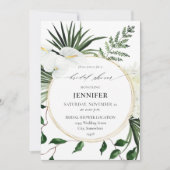 Tropisches Brautparty aus Palmen und Weiß Einladung (Vorderseite)
