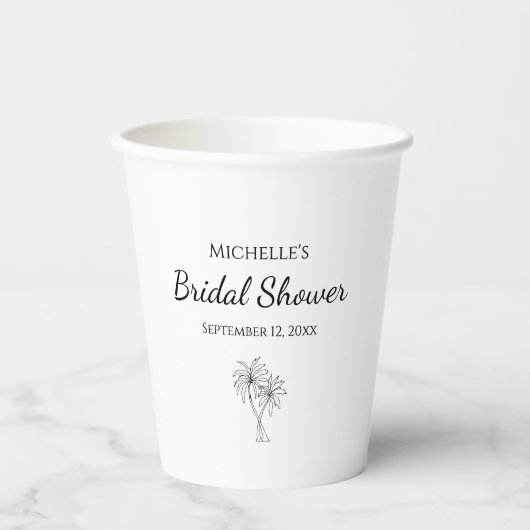 Tropisches Brautparty Einfach Elegante Palmen Pappbecher (Vorderseite)