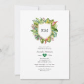 Tropisches Brautparty für das Aquarellfarbenmonogr Einladung (Vorderseite)