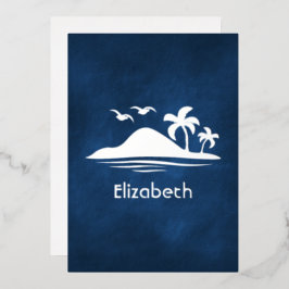 Tropisches Brautparty für Navy Blue und Silver Folieneinladung