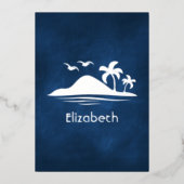 Tropisches Brautparty für Navy Blue und Silver Folieneinladung (Vorderseite)