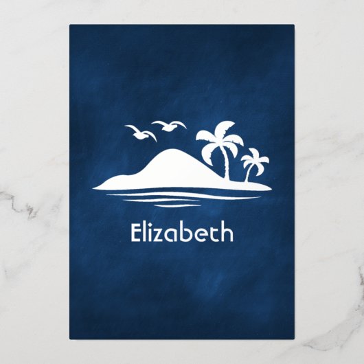 Tropisches Brautparty für Navy Blue und Silver Folieneinladung (Vorderseite)