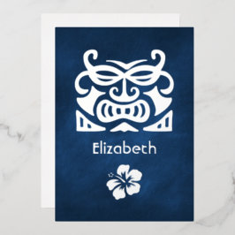 Tropisches Brautparty für Navy Blue und Silver Folieneinladung