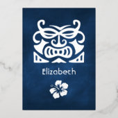 Tropisches Brautparty für Navy Blue und Silver Folieneinladung (Vorderseite)