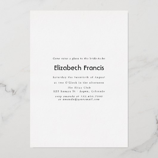 Tropisches Brautparty für Navy Blue und Silver Folieneinladung (Rückseite)