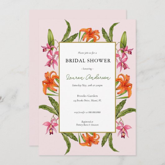 Tropisches Brautparty in Rosa und Weiß Einladung (Vorne/Hinten)