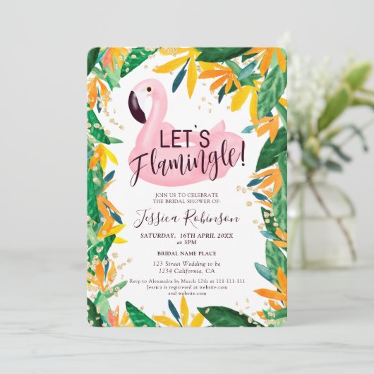 Tropisches Brautparty mit flammendem Wasser gelass Einladung (Stehend Vorderseite)