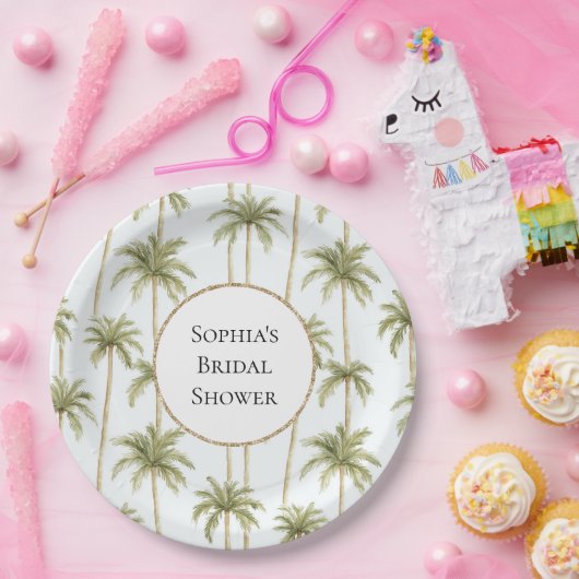 Tropisches Brautparty mit grünen Palmen Pappteller (Party)
