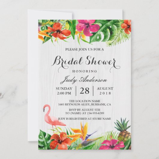 Tropisches Brautparty mit rustikalem Flor Einladung (Vorderseite)