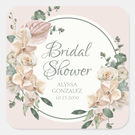 Tropisches Brautparty Quadratischer Aufkleber (Vorderseite)