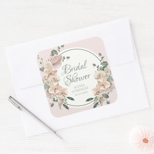 Tropisches Brautparty Quadratischer Aufkleber (Umschlag)