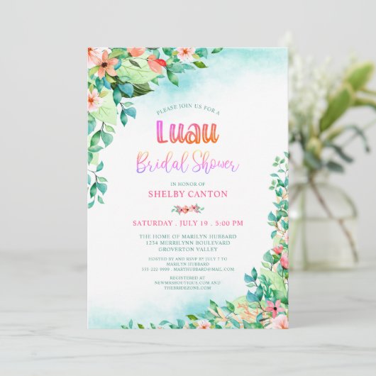 Tropisches Brautparty Wasserfarbe Luau Einladung (Stehend Vorderseite)