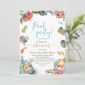 Tropisches Brautparty Wasserfarben-Pool Einladung (Stehend Vorderseite)
